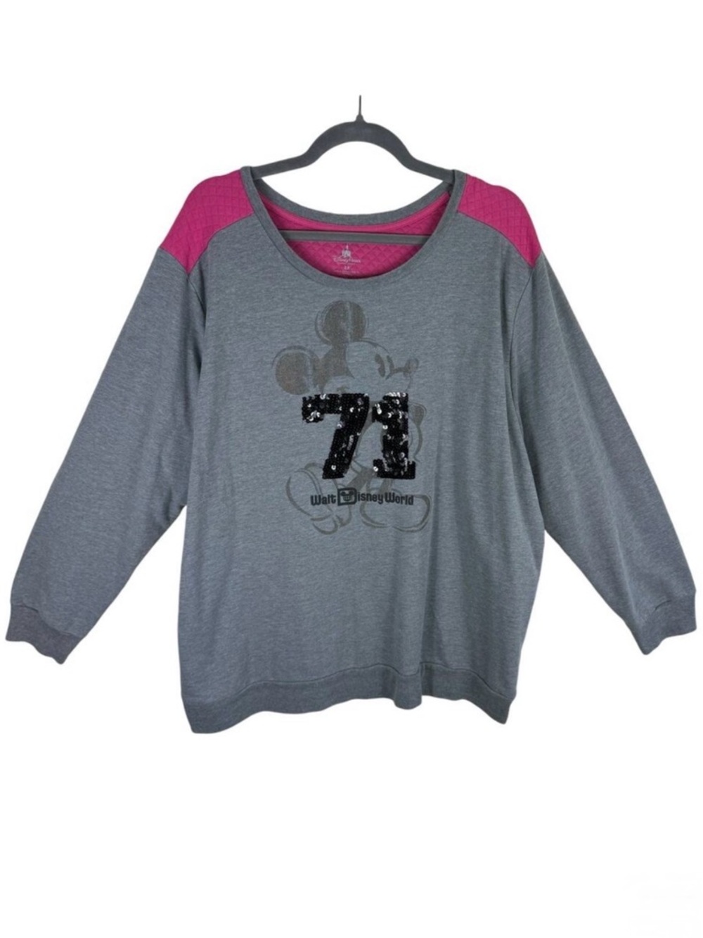 Disney Parks Mickey Mouse‎ Gray Pink Long Sleeve Lightweight Sweatshirt Size 2X